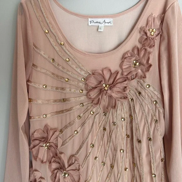 PRETTY ANGEL Silk Mesh Applique Beaded Slip Dress Fairy Coquette Angel Boho Sz L - Picture 11 of 16